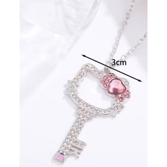 Hello Kitty Rhinestone Key & Heart Pendant Necklace – Collector’s Charm Jewelry - Picture 3 of 3